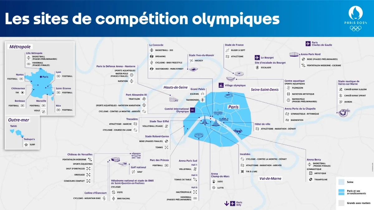 Mapa de las sedes de los Juegos Olímpicos de París